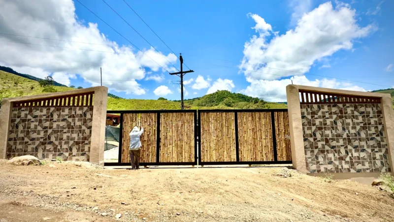 Portón de entrada de lujo en bambú guadua y acero en Colombia