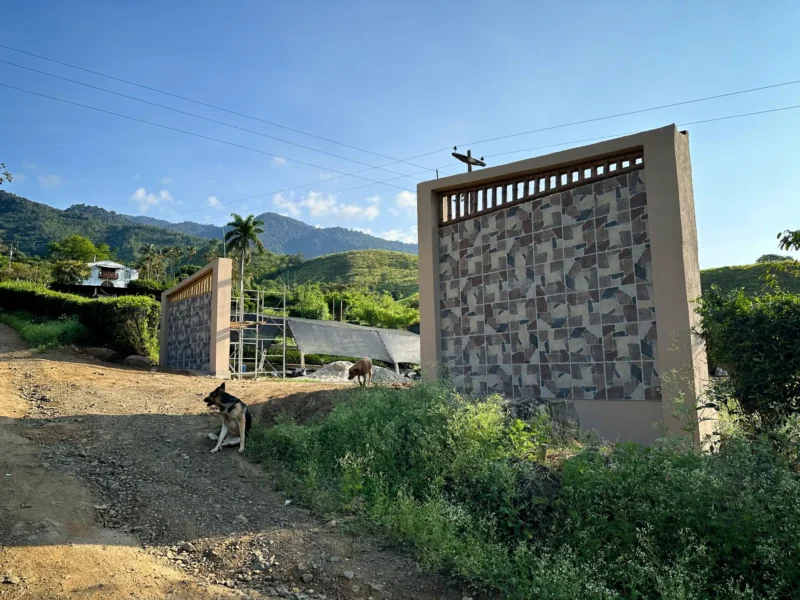 Portón de entrada de lujo en bambú guadua y acero en Colombia