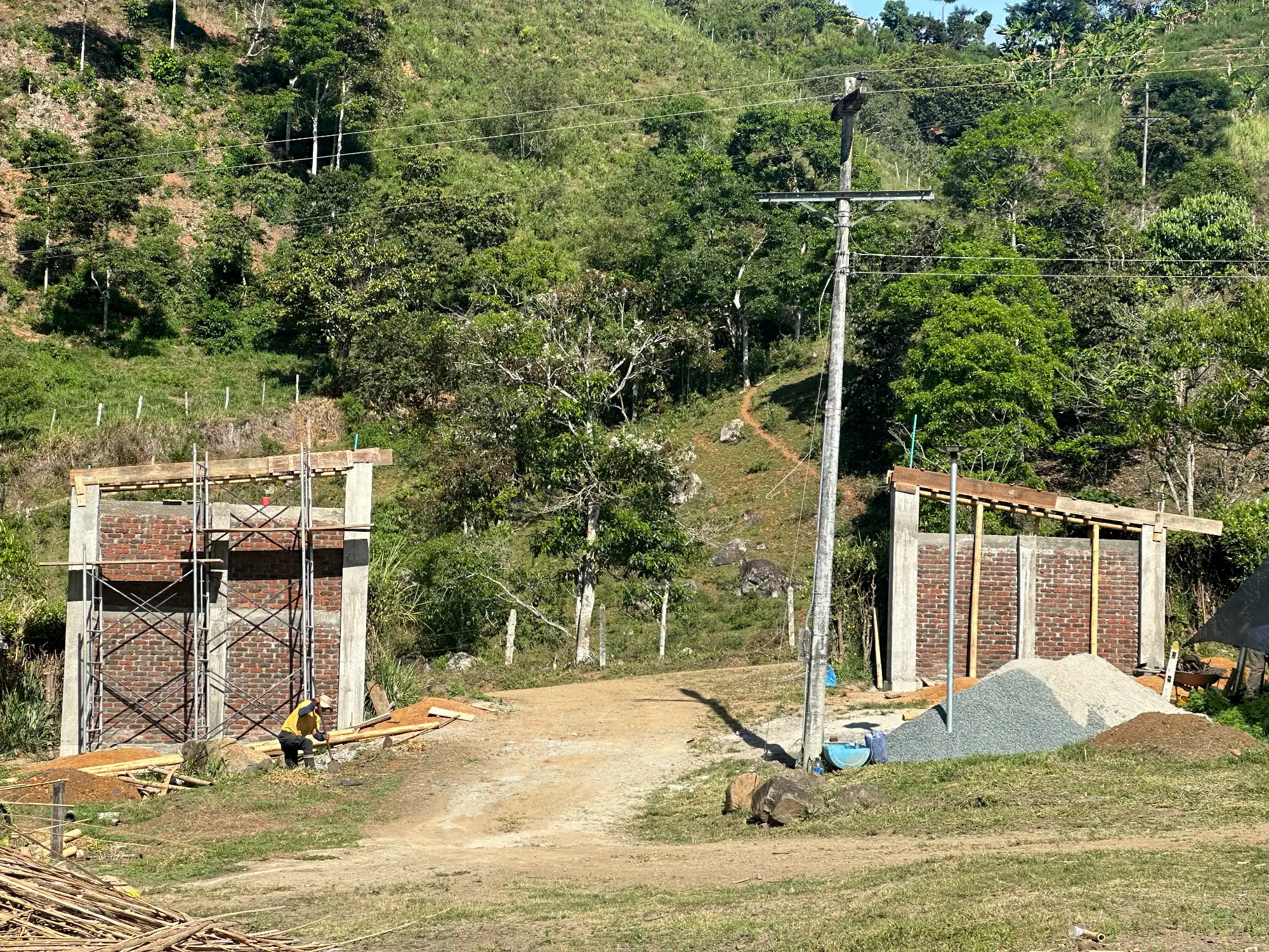 Portón de entrada de lujo en bambú guadua y acero en Colombia