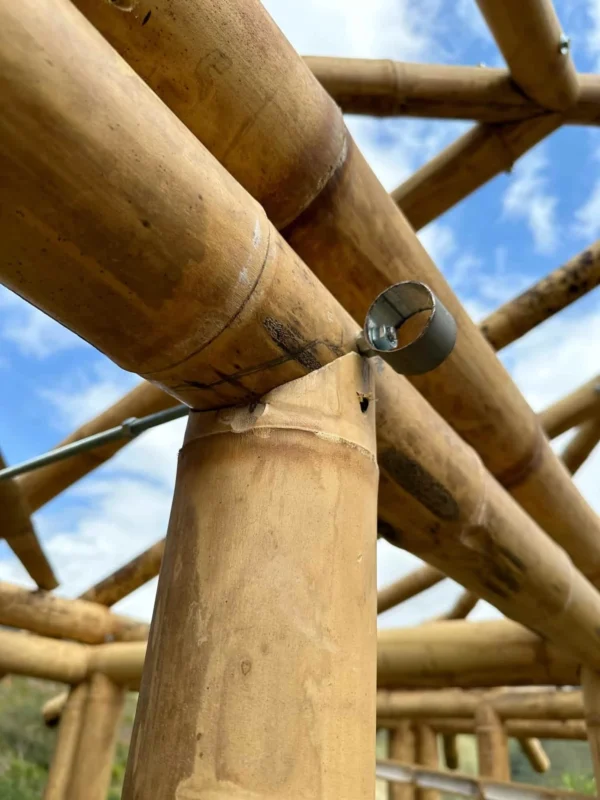 Construyendo la cabaña en Guadua para el baño seco