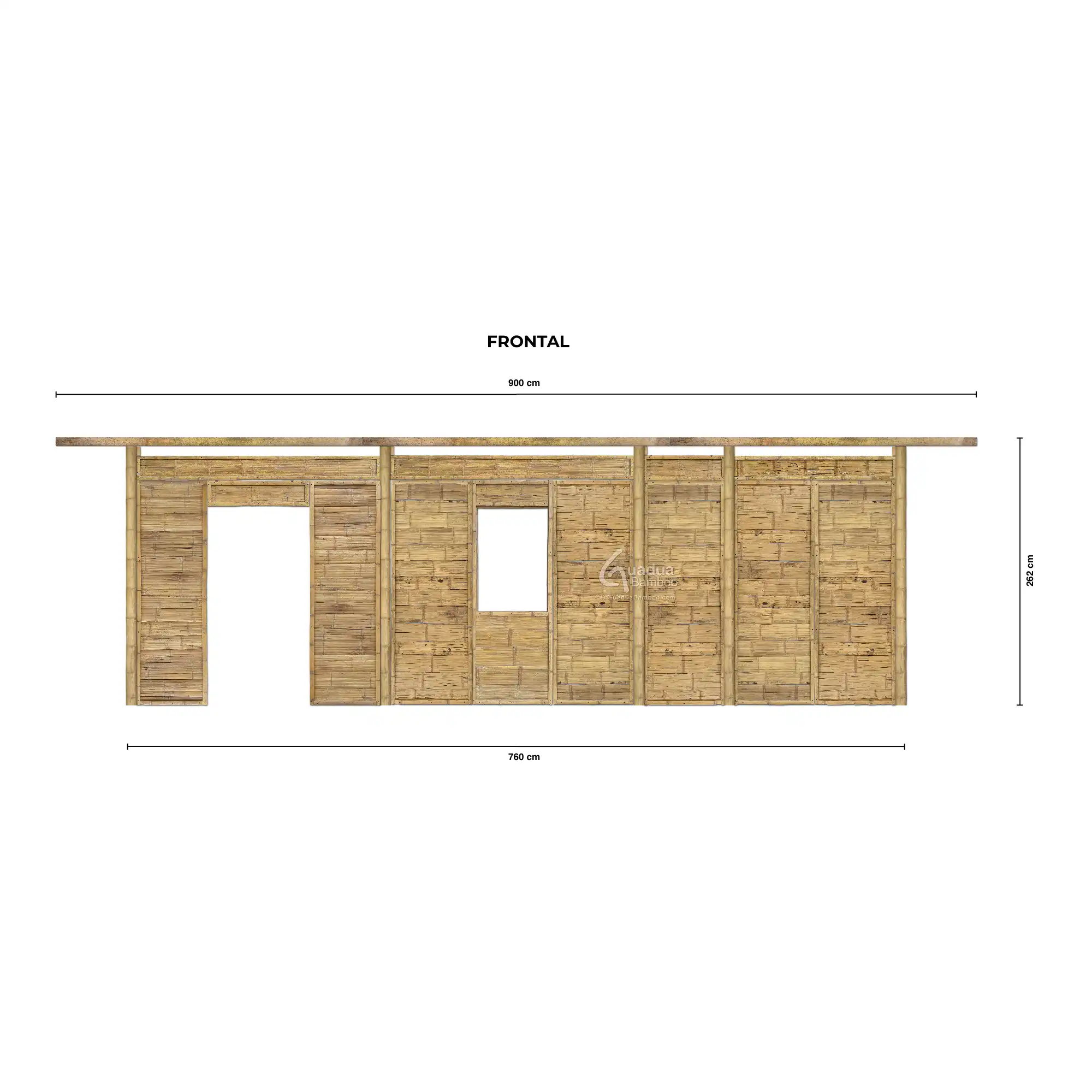 Fachada frontal casa prefabricada modular BAMKIT 38 m2 en bambú guadua
