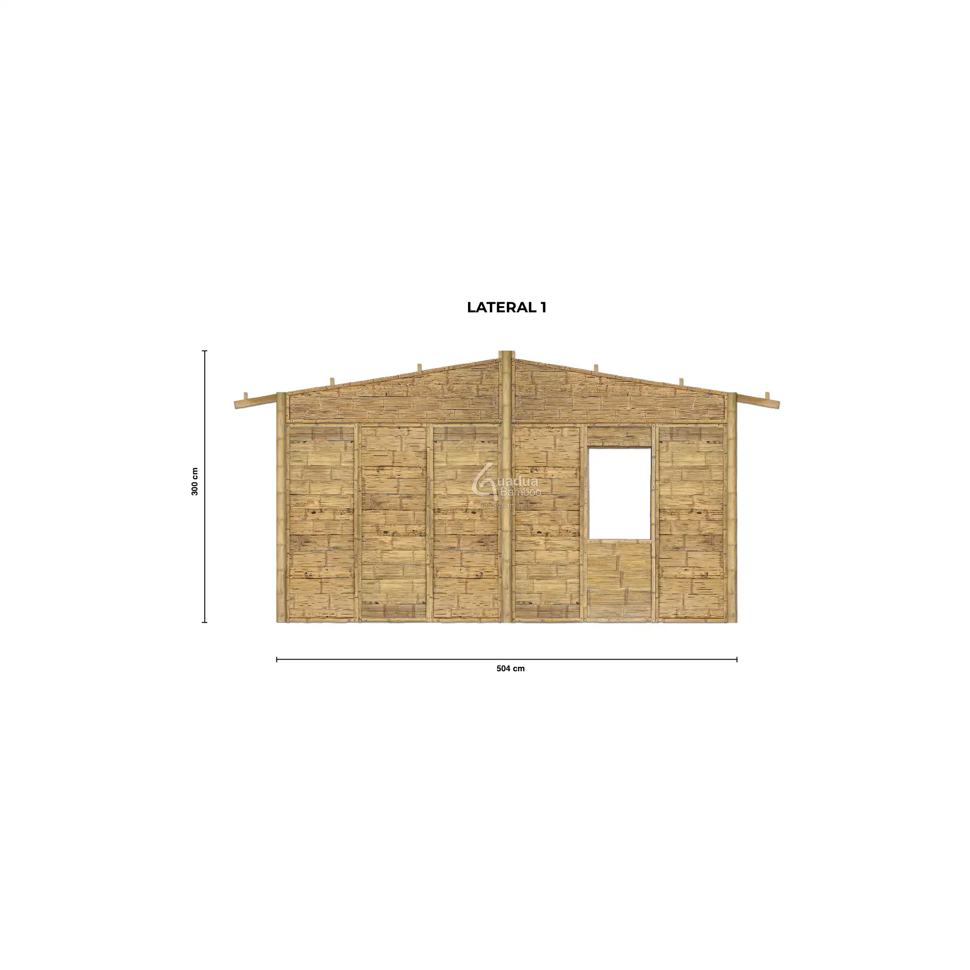 Fachada lateral 1 casa prefabricada modular BAMKIT 38 m2 en bambú guadua