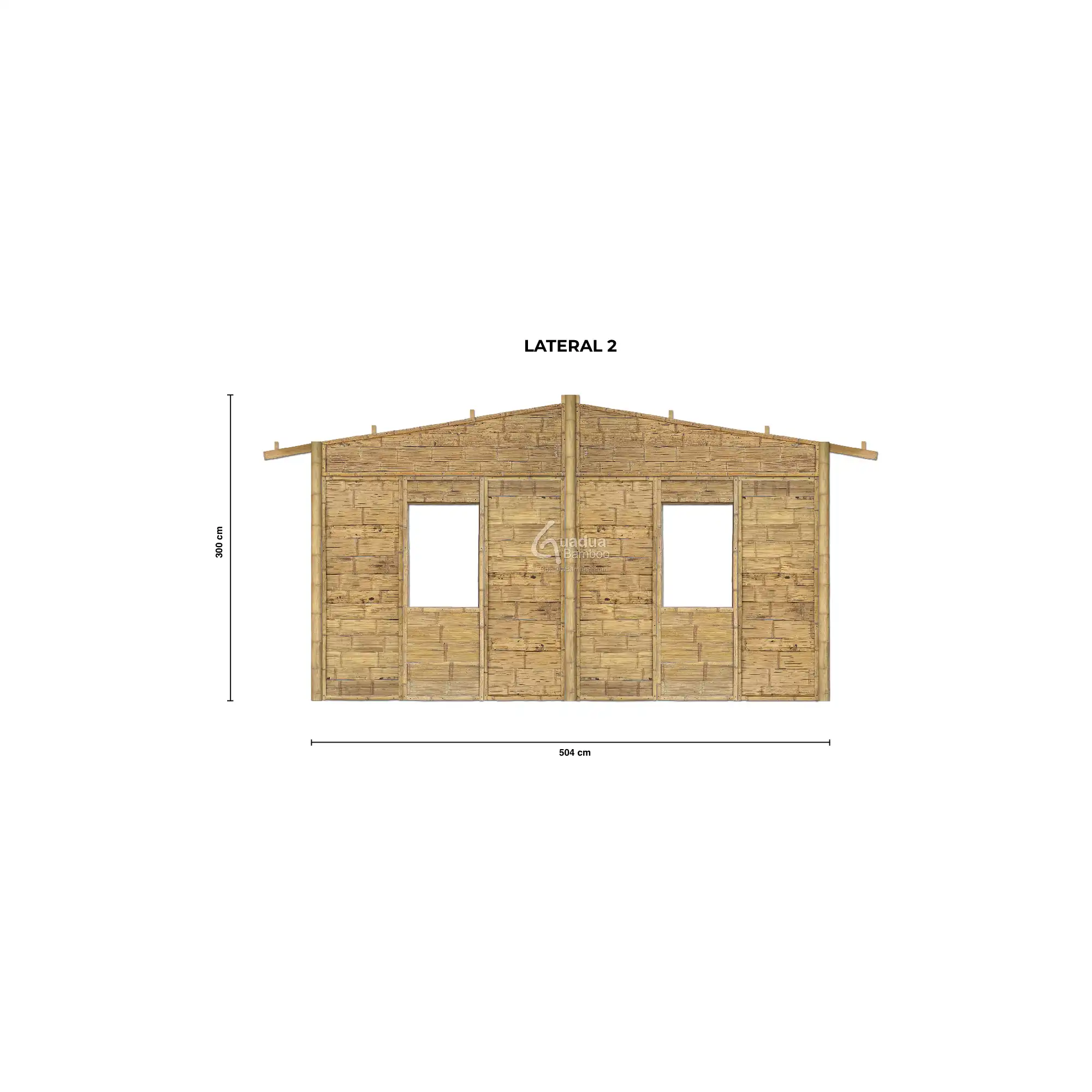 Fachada lateral 2 casa prefabricada modular BAMKIT 38 m2 en bambú guadua