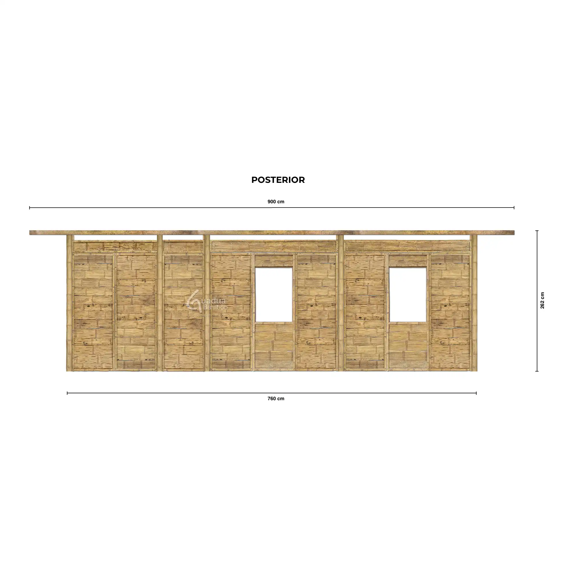 Fachada posterior casa prefabricada modular BAMKIT 38 m2 en bambú guadua
